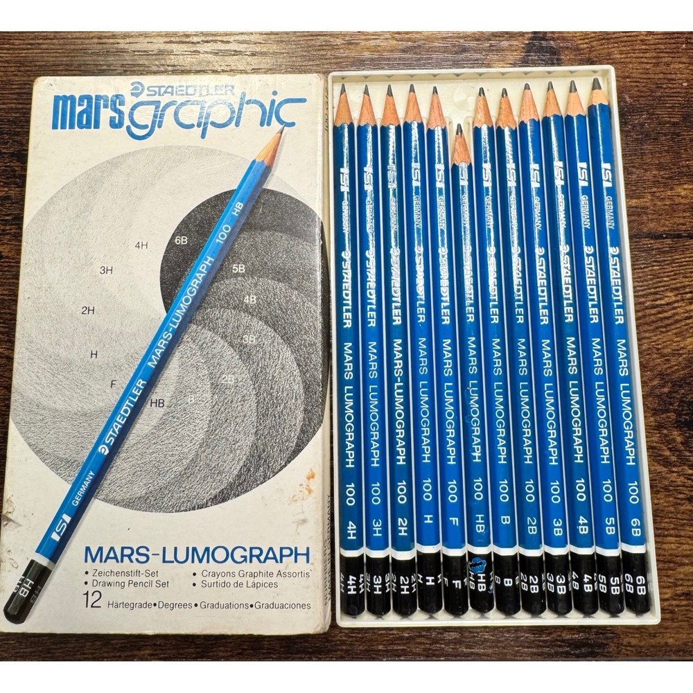 Vintage Staedtler Mars‎ Lumograph 100 G12 Drawing Pencil Set 12 Degrees Germany